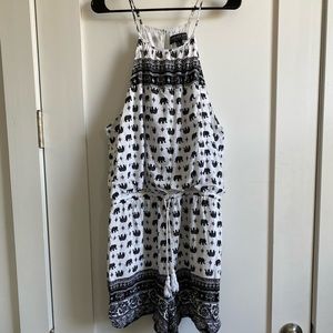 White and black romper with elephant print